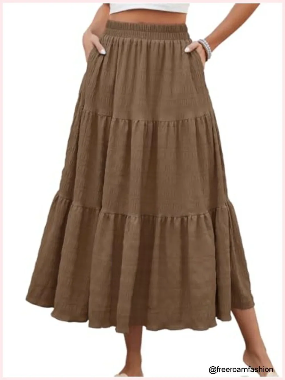 High Waisted A-Line Maxi Skirt with Pockets - Lightweight Flowy Tiered